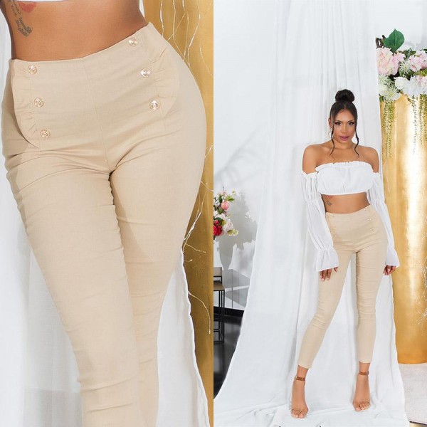 HLAČE VISOKOG STRUKA S UKRASNIM GUMBIMA