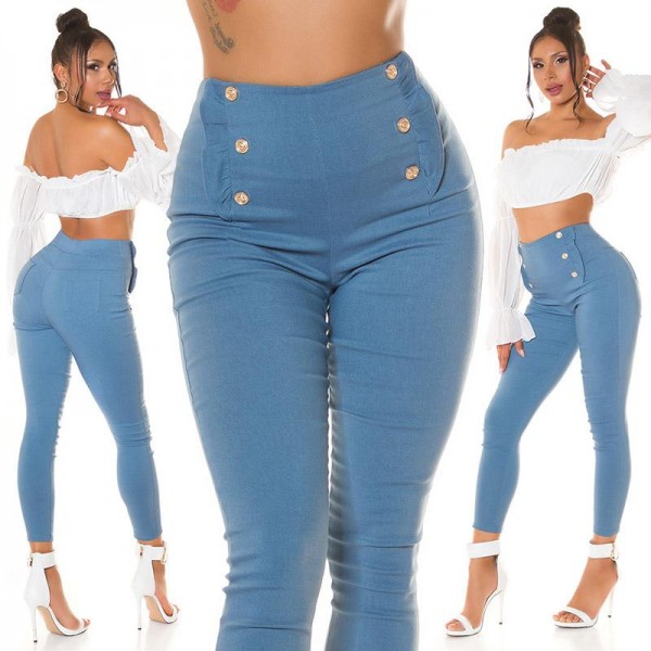 HLAČE VISOKOG STRUKA S UKRASNIM GUMBIMA