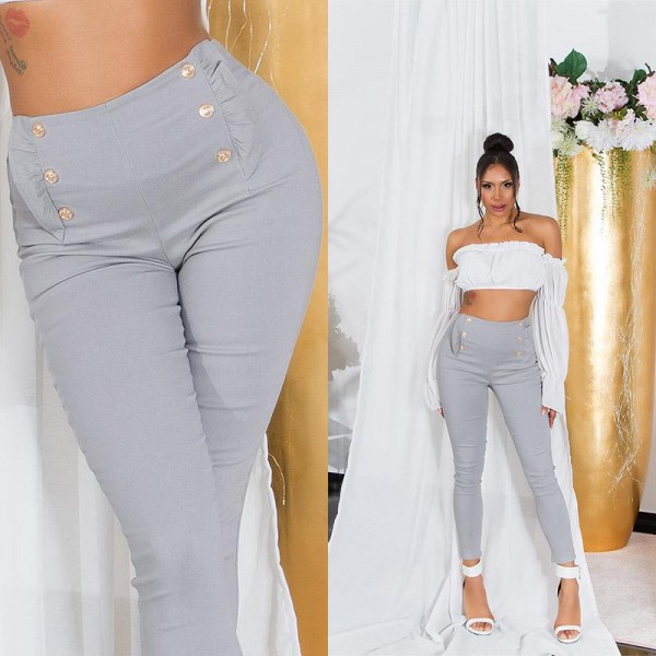 HLAČE VISOKOG STRUKA S UKRASNIM GUMBIMA