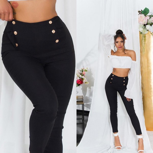 HLAČE VISOKOG STRUKA S UKRASNIM GUMBIMA