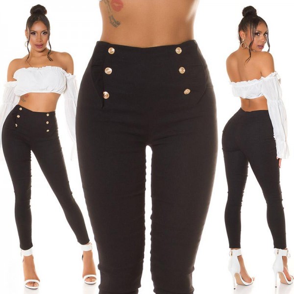 HLAČE VISOKOG STRUKA S UKRASNIM GUMBIMA