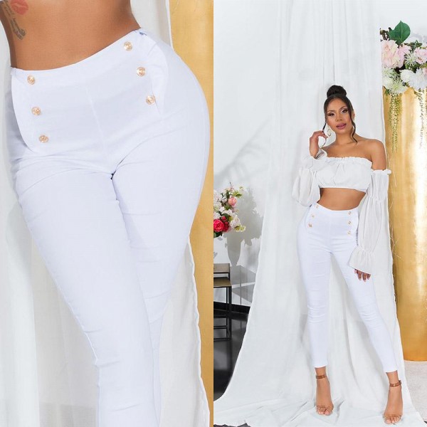 HLAČE VISOKOG STRUKA S UKRASNIM GUMBIMA