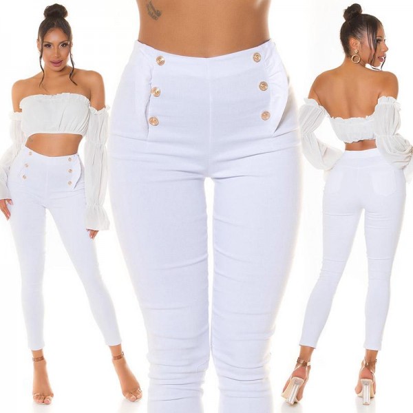 HLAČE VISOKOG STRUKA S UKRASNIM GUMBIMA