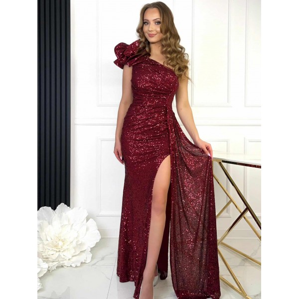 Svečana obleka z bleščicami v bordo barvi