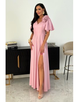 Elegantna svečana dolga obleka z rokavi/ roza