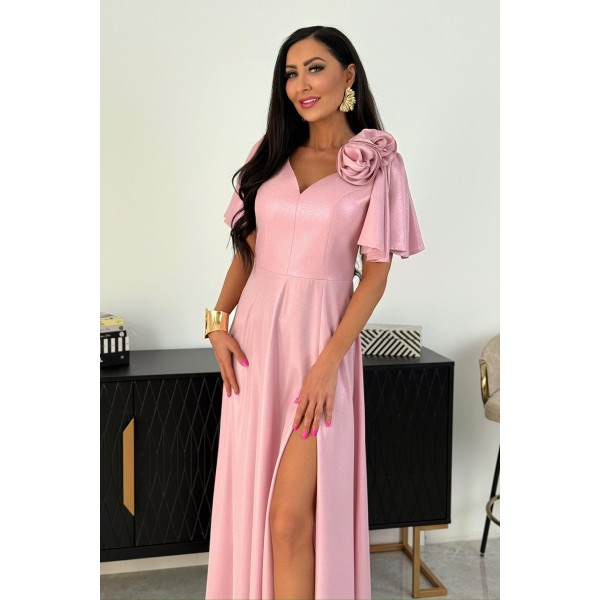 Elegantna svečana dolga obleka z rokavi/ roza Elegantna svečana dolga obleka z rokavi/ roza