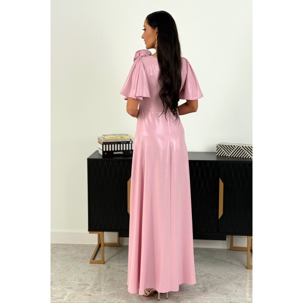 Elegantna svečana dolga obleka z rokavi/ roza Elegantna svečana dolga obleka z rokavi/ roza