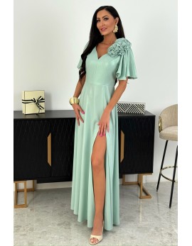 Elegantna svečana dolga obleka z rokavi / mint