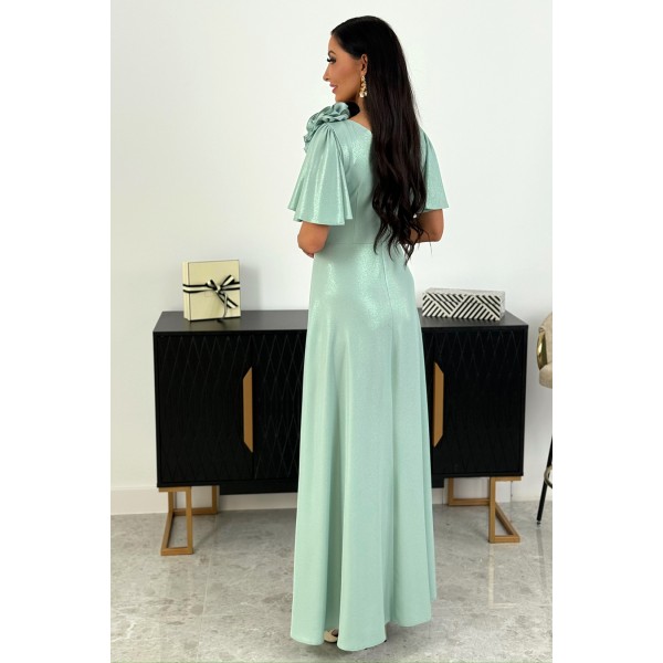 Elegantna svečana dolga obleka z rokavi / mint