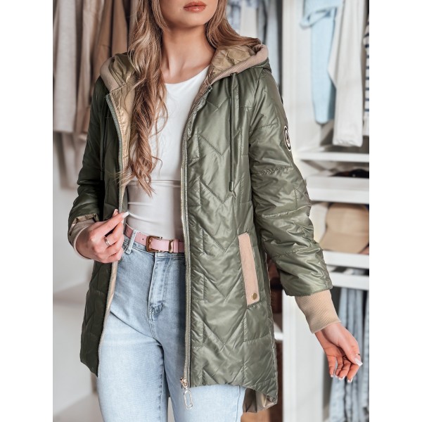 Giacca trapuntata verde da donna per la transizione